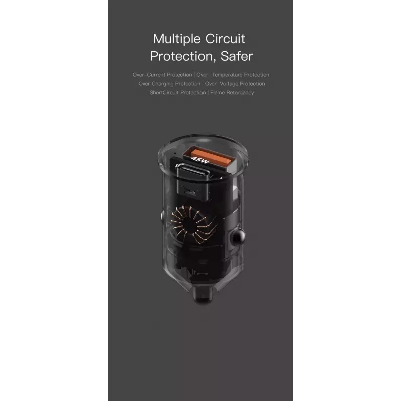 Automobilinis įkroviklis Orsen C8 45W – 45W USB-C PD greitasis įkrovimas, juodas