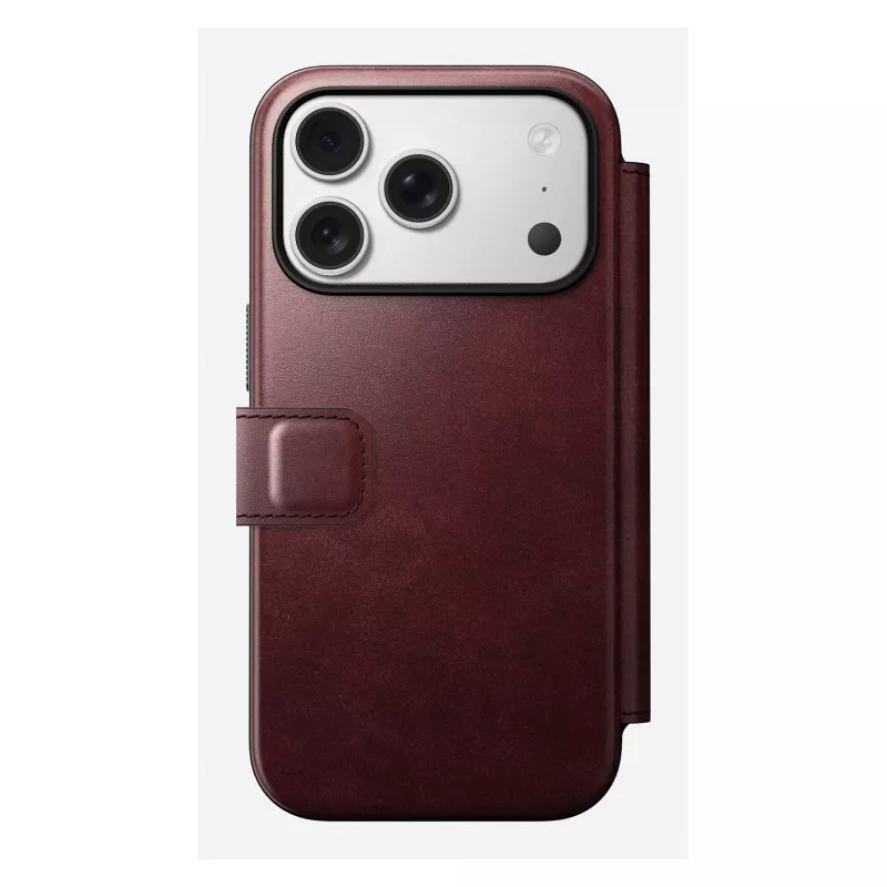Mobiliojo telefono dėklas Nomad Modern Leather Folio, skirtas Apple iPhone 17 Pro, 6,3 colio (16 cm), odinis, bordo spalvos