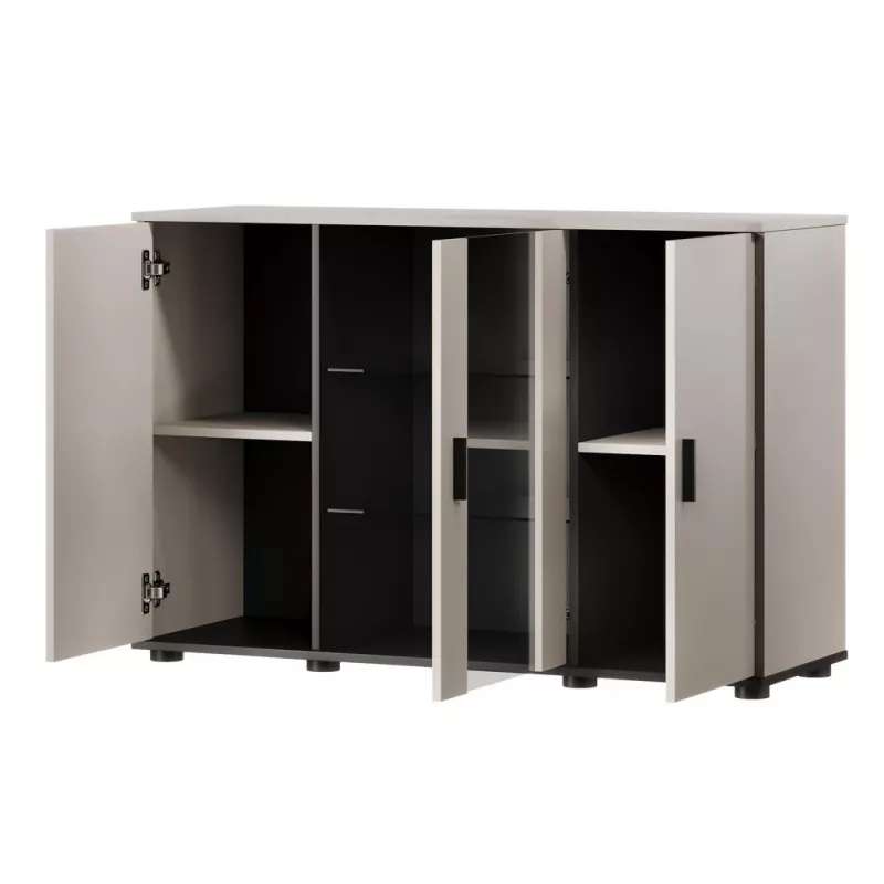 Komoda Cama Meble SOHO 120×41×80 cm – kaušiniai fasadai, juodas karkasas