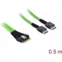 Vidinis PCIe 4.0 kabelis DELOCK Slim SAS SFF-8654 8i į 2× OCuLink SFF-8611 4i 0,5 m
