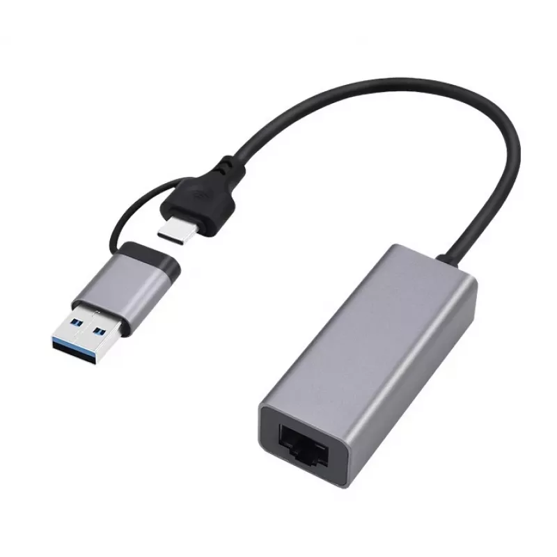 Gembird A-USB3AC-LAN-01 USB 3.1 + Type-C Gigabit tinklo adapteris, 1x RJ-45, 10/100/1000 Mbps, metalinis korpusas, kosminis pilkas (space grey)