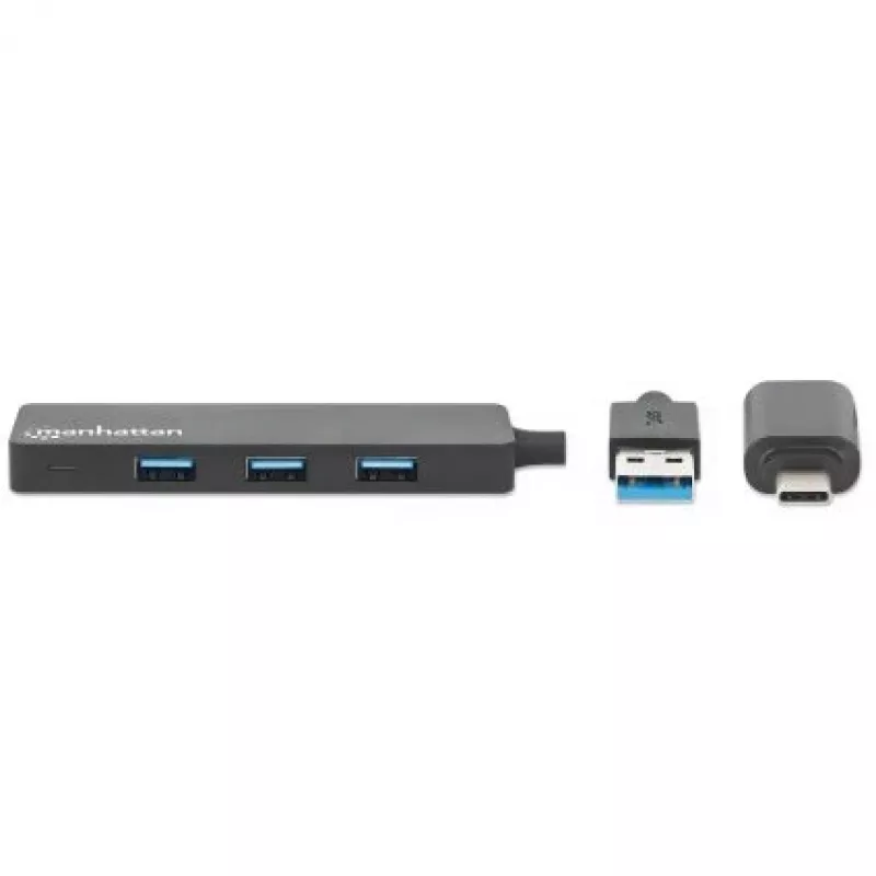 Manhattan USB-C ir USB-A jungties dokas / USB centras, 4x USB-A, 5 Gbps (USB 3.2 Gen1), maitinamas per USB
