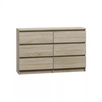 Komoda Top e Shop M6 120 SON 2x3, ąžuolo spalva, 6 stalčių, 1200×300×770 mm