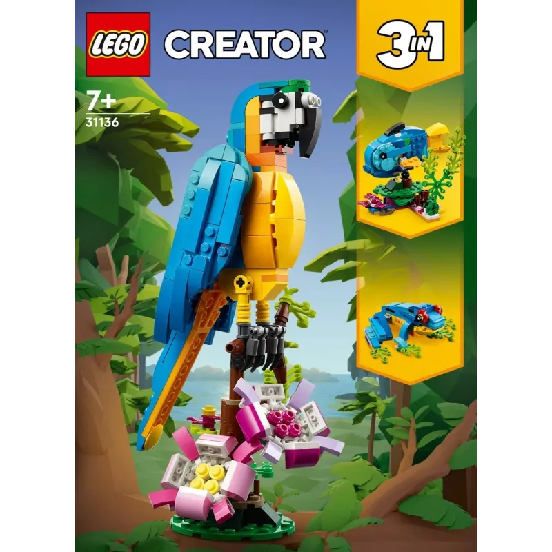 LEGO kūrybinis rinkinys Egzotiška papūga 31136 – Creator modelis, 253 detalės, 220×120×110 mm