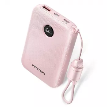 Vienas iš galingiausių nešiojamųjų akumuliatorių Vention FKAP0-C 10000 mAh, 2× USB-C + 1× USB-A, 22.5 W, Rožinė