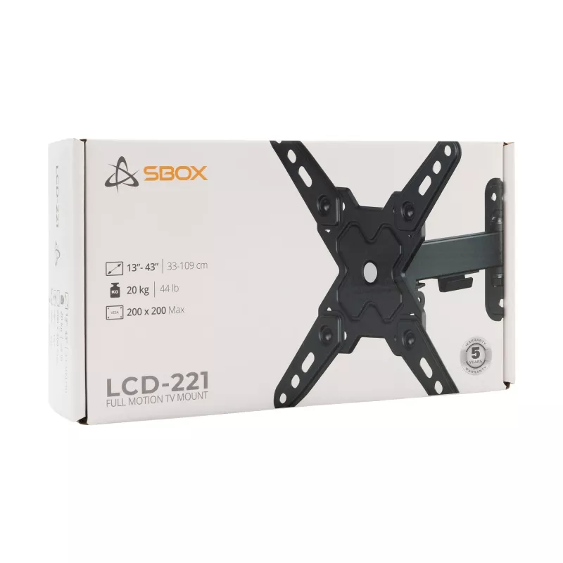 SBOX LCD laikiklis LCD-221-2, skirtas 13–43 colių ekranams, iki 20 kg, VESA 200x200