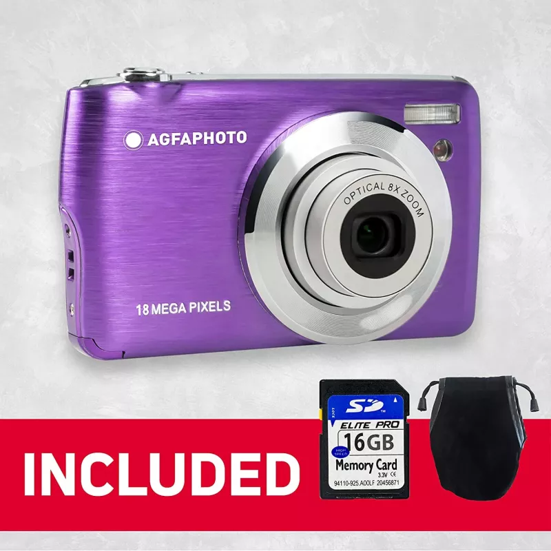 Skaitmeninis fotoaparatas Agfa Photo DC8200 Violetinis + Dėklas + SD 16GB kortelė