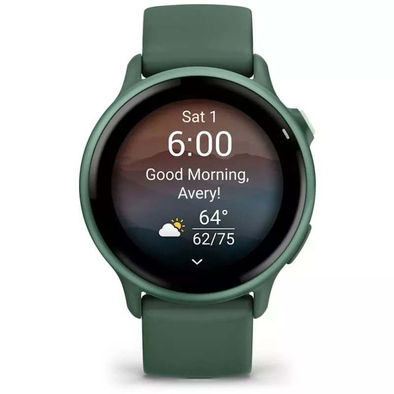 Sportinis laikrodis GARMIN vívoactive 6 – 42 mm aliuminio/polimero korpusas, AMOLED 1,2 colio, GPS, 5 ATM, optinis širdies ritmo matuoklis, SpO2, 8 GB, žalias