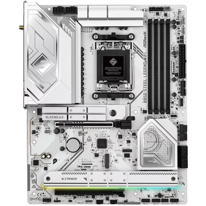 Pagrindinė plokštė ASROCK B850 Steel Legend WiFi ATX — AMD B850, lizdas AM5, DDR5, 4x DIMM, 4x M.2, Wi‑Fi 7, 2.5Gb LAN