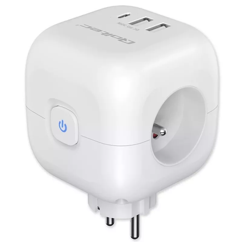 QOLTEC 52548 ilgintuvas su 3×AC lizdais ir USB prievadu