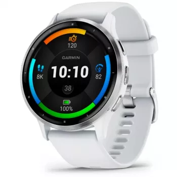 Išmanusis laikrodis GARMIN Venu 3 — 1,4 colių AMOLED, 45 mm korpusas, GPS, Wi‑Fi, 8 GB, sidabrinis/baltas, silikoninis dirželis