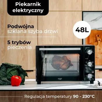 Elektrinė kompaktiška stalviršinė orkaitė Adler AD 6026 – 48 L, 1800 W, laisvai pastatoma, mechaninis laikmatis