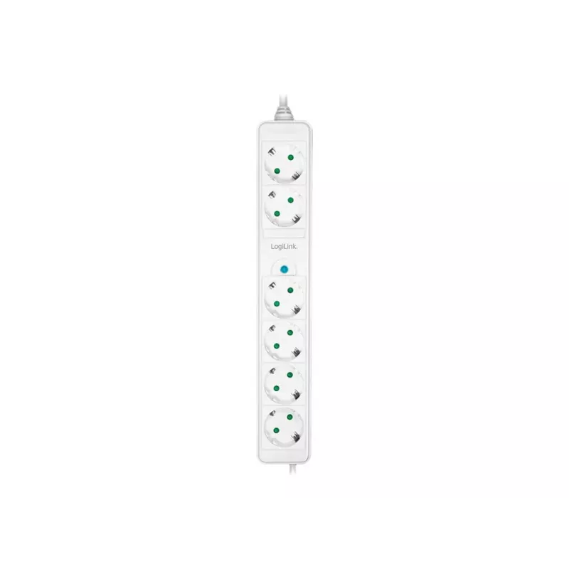 Prailginimo laidas LogiLink LPS271 1,5 m 6 AC lizdų vidaus patalpoms baltas