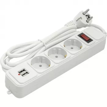 Buitinis ilgiklis 1,8m, 3 lizdai + 2 USB, su jungikliu
