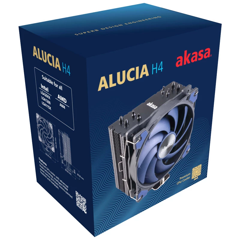 Oro aušintuvas Akasa Alucia H4 12 cm juodas mėlynas hidrodinaminis guolis