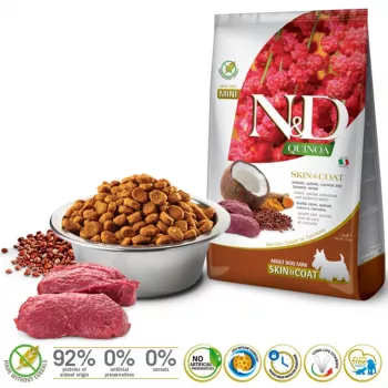 FARMINA N&D Quinoa Dog Skin&Coat Venison, Coconut Adult Mini - sausi šunų ėdalai - 2.5 kg