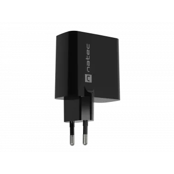 Laidinis mobiliojo įrenginio įkroviklis NATEC NUC-2145, 65W, USB-C PD 3.0 + QC 3.0, 1x USB-C, 1x USB-A, 110–240V, Juodas