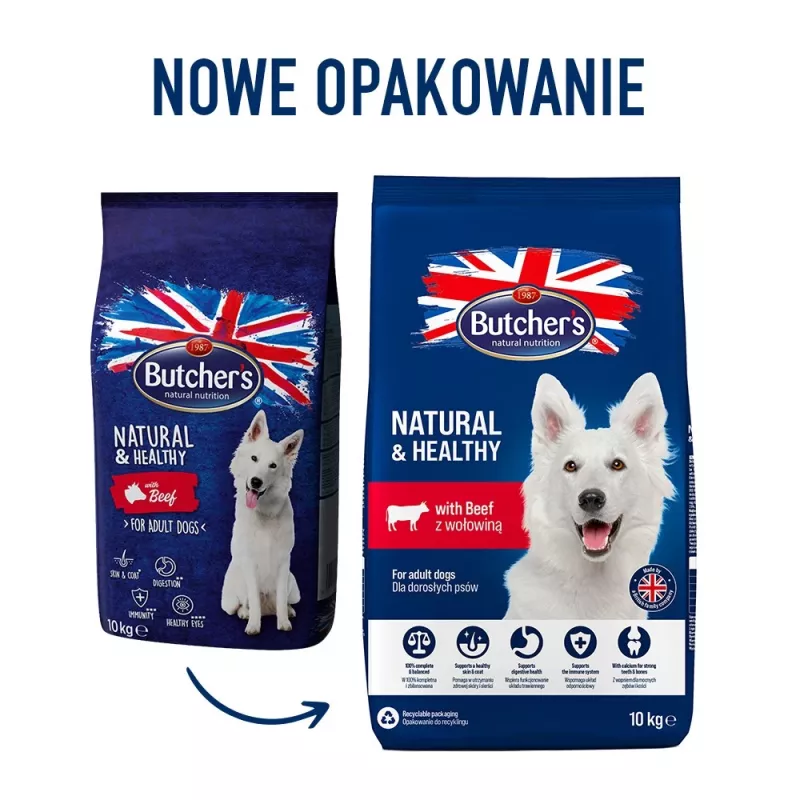 BUTCHER'S Natural&Healthy su jautiena - sausas šunų ėdalas - 10 kg