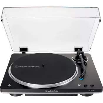 Patefono grotuvas Audio-Technica AT-LP70XBTBS, juodas/sidabrinis, visiškai automatinis, diržinė pavara, Bluetooth, integruotas fono išankstinis stiprintuvas
