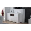 Sideboard Cama Meble VIVA 150 balta/balta blizgi ir sonoma ąžuolas, 3 durys, 5 lentynos, 1500×450×800 mm