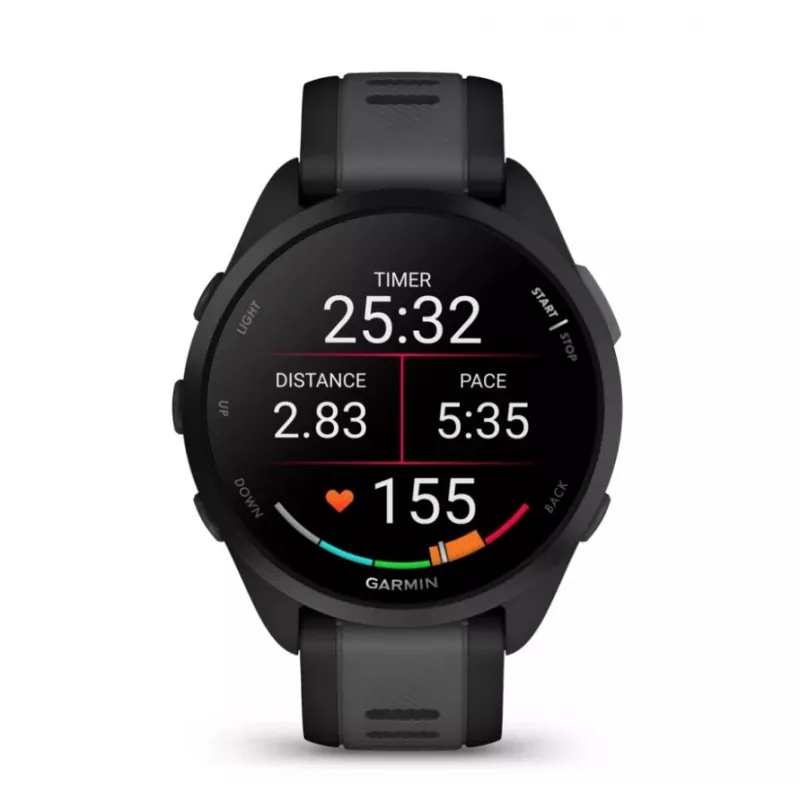 Garmin Forerunner 165 3.05 cm (1.2 colio) AMOLED 43 mm Skaitmeninis 390 x 390 pikselių Liečiamas ekranas Juodas GPS (palydovas)