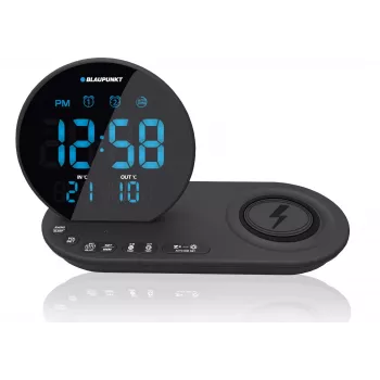 Blaupunkt CR85BK radijas su FM PLL imtuvu, USB įkrovimu, belaidžiu įkrovimu, vidaus/lauko temperatūra, juodas