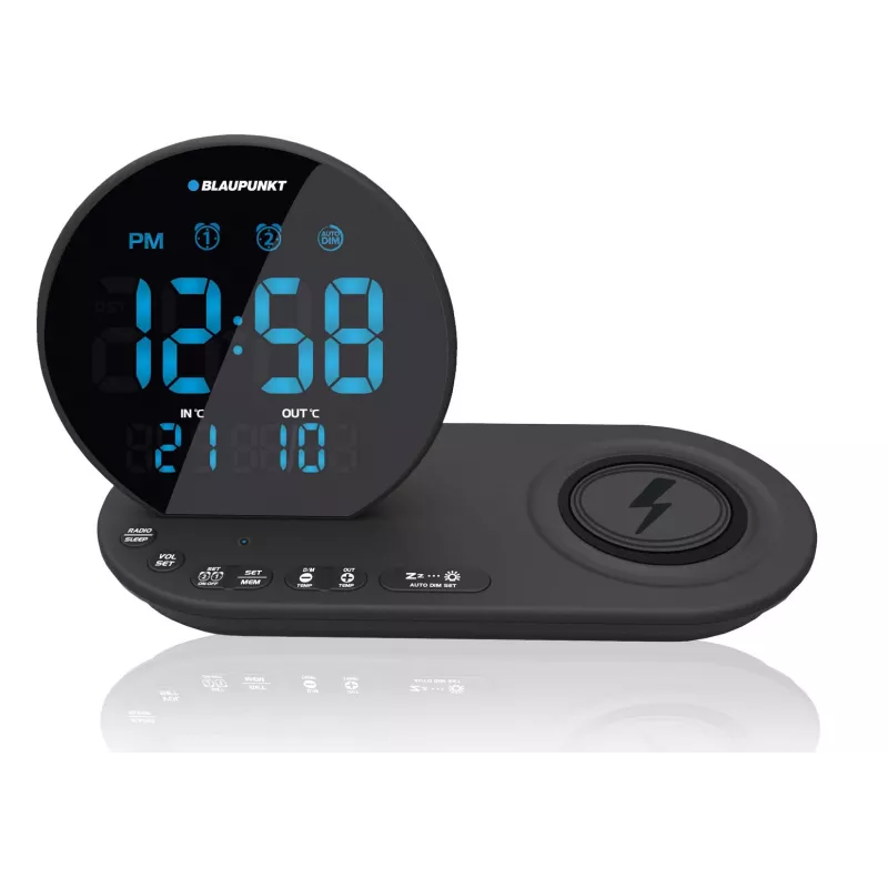 Blaupunkt CR85BK radijas su FM PLL imtuvu, USB įkrovimu, belaidžiu įkrovimu, vidaus/lauko temperatūra, juodas