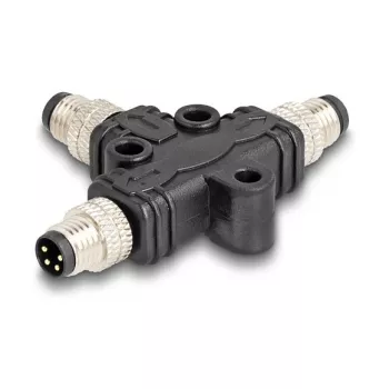 Kabelio skirstytuvas DeLOCK M8 T-Splitter A-koduotas 4 kontaktų 1 x kištukas į 2 x kištukus