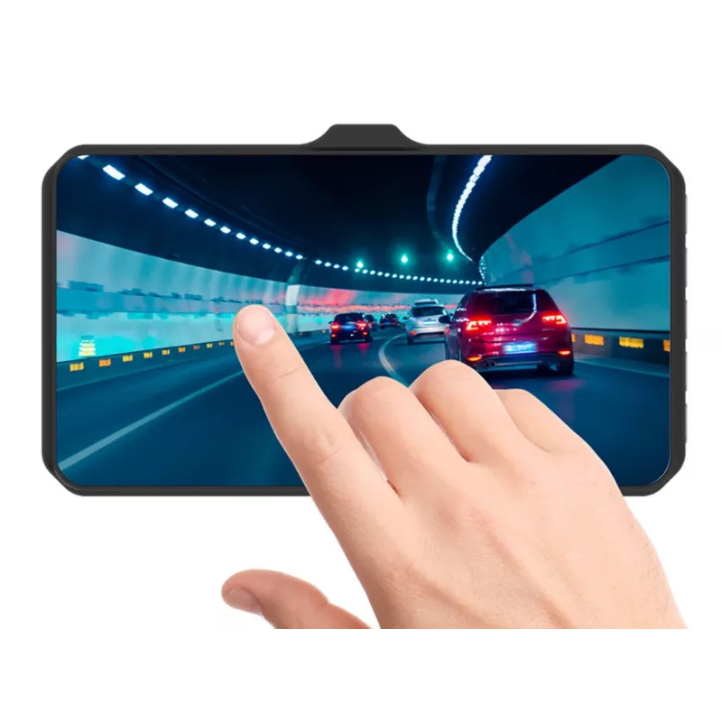 Automobilinis vaizdo registratorius TRACER 4TS Full HD dviejų kamerų, 2 MP priekinė, 0.4 MP salono, 140°/60° kampai, 4 colių IPS ekranas, 150 mAh baterija, aliumininis korpusas, parkavimo pagalba