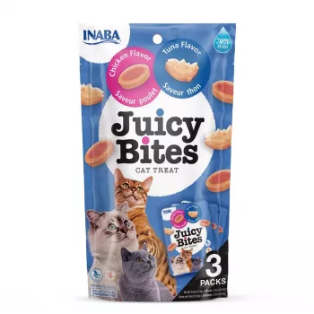 Šlapi kačių skanėstai INABA Juicy Bites Vištiena ir Tunas 3 x 11 g paketėliai, be grūdų, baltymai 24%, drėgmė 71%
