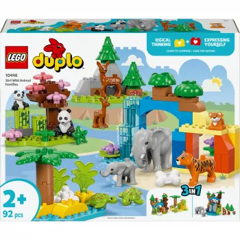 LEGO DUPLO Town Laukiniai gyvūnai ir jų šeimos 3-in-1 10446 — 92 detalės, nuo 2 m., 200×220×340 mm