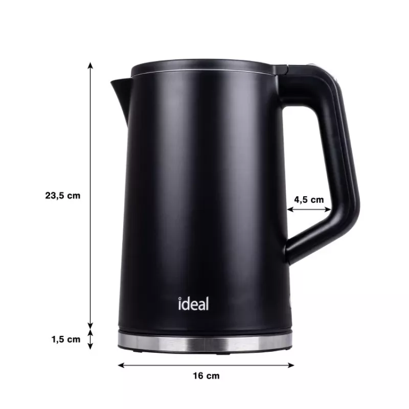 IDEAL virdulys 1,7 l, plieninis korpusas, 1500 W, juodas