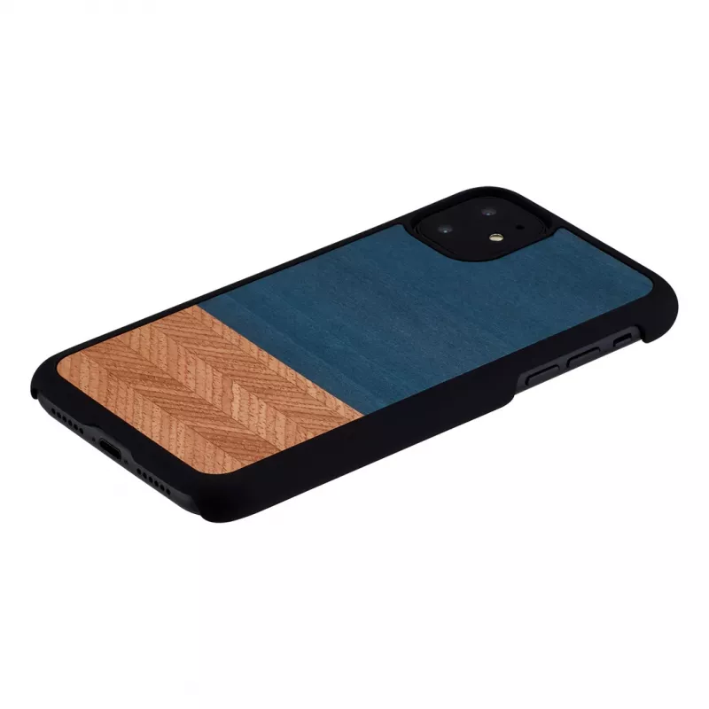 Apsauginis dėklas iPhone 11 man and wood denim black, natūrali mediena ir polikarbonatas