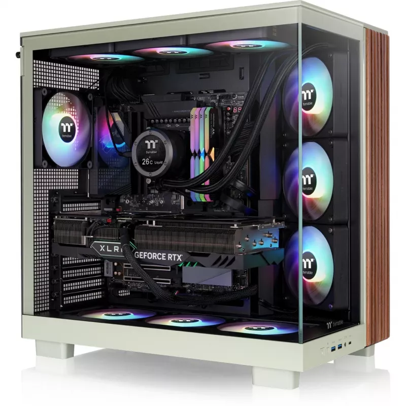 Korpusas Thermaltake View 380 XL WS ARGB, šviesiai žalias/medis, 2x grūdintas stiklas