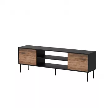 TV spintelė Cama Meble EF CORTINA 180×40×60 cm, juodas viršus, riešutmedžio rėmas