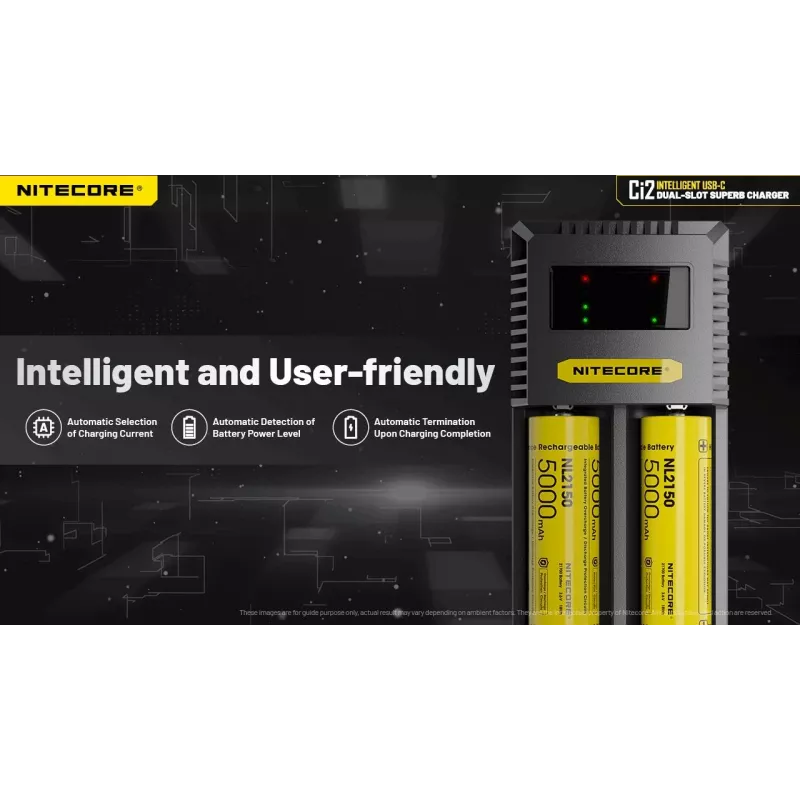 Įkroviklis Nitecore Ci12 Universal USB Li‑Ion, NiCd, NiMH akumuliatoriams, 3A įėjimas 5/9/12V, plastikinis korpusas