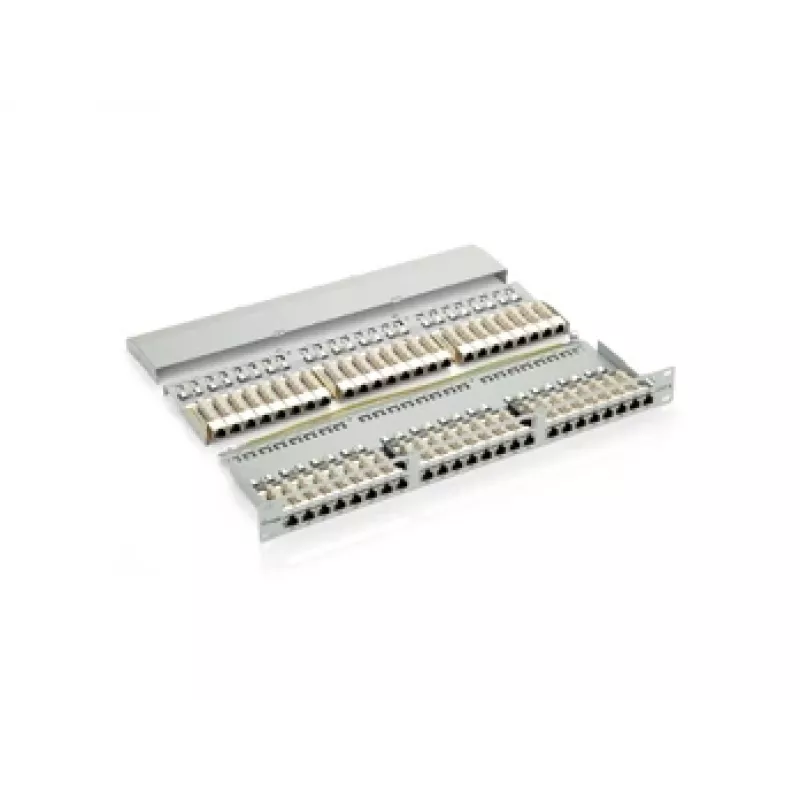 Equip 48 prievadų Cat.6 ekranuotas skirstomasis skydas, juodas, RJ-45, auksiniai kontaktai, Cat6, montavimas stelaže, 1U, juodas