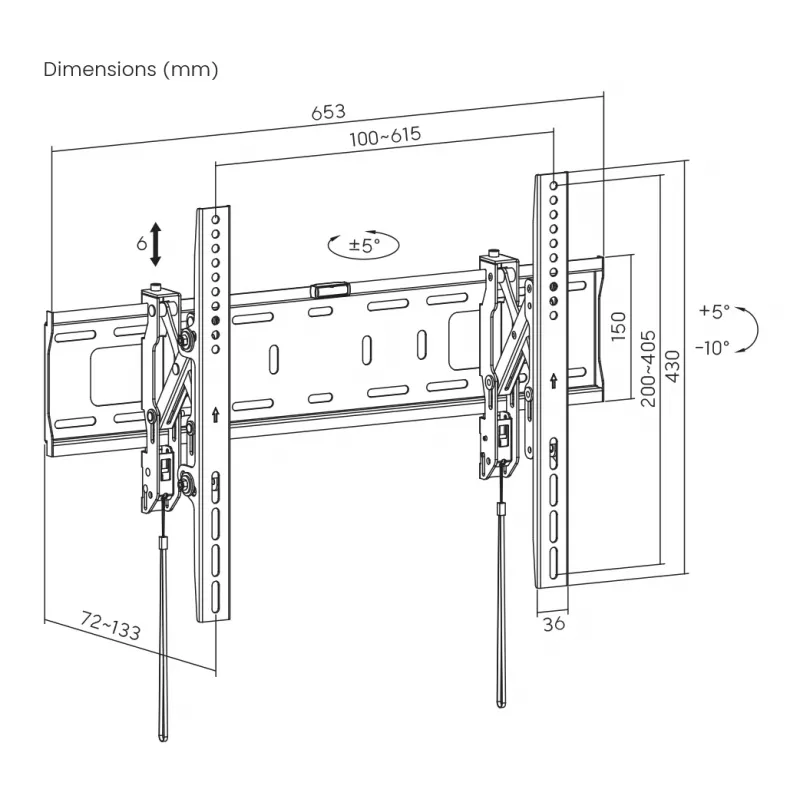 Sieninis TV laikiklis SBOX PLB-6546T-2 37–80 colių, iki 75 kg, VESA iki 600x400