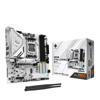 Motininė plokštė ASRock B850M Steel Legend WiFi — AMD B850, lizdas AM5, microATX, DDR5, 4 DIMM, Wi‑Fi 7, 2.5Gb LAN