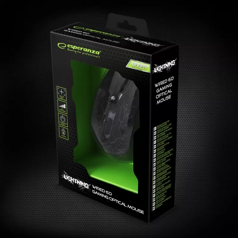 Esperanza MX211 LIGHTNING - USB pelė - optinė - 6 mygtukai - juoda