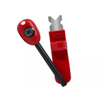 Išgyvenimo kompasas BCB CN340 – kompaktiškas šviečiančiu ciferblatu, plastikine rankena, 110 mm, 47 g, raudonas