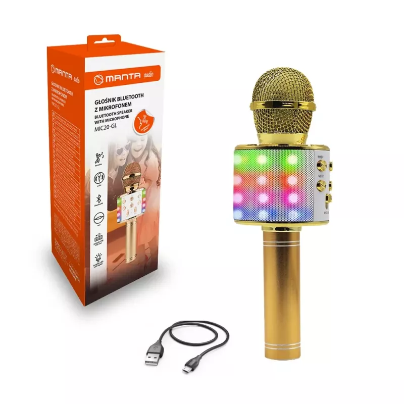 Manta MIC20-GL Gold belaidis karaoke mikrofonas su garsiakalbiu