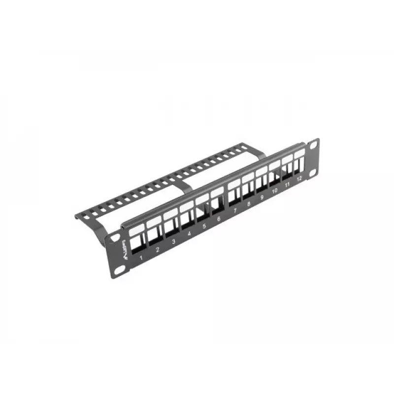 LANBERG PPKS-9112-B aklina plokštė stelažui, 12 prievadų, 1U, metalinė, pilka, 254×44,5×99,3 mm