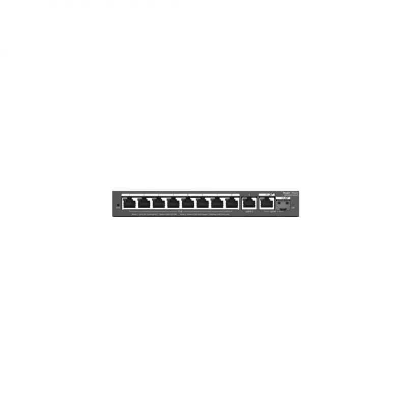 Valdomas L2 jungiklis RUIJIE RG-ES210GS-P — 10x Gigabit RJ-45, 2x SFP, 8x PoE+ prievadai, 120W PoE biudžetas, debesies valdymas