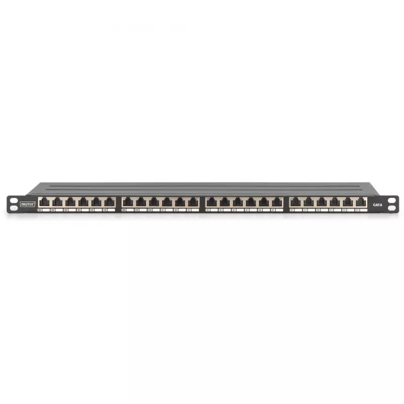 Patch Panel Digitus CAT6 Class E Ekranuotas Didelio Tankio Juodas 24 prievadai 0.5U