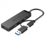 Vention 4 prievadų USB 3.0 šakotuvas su USB-C ir USB 3.0 2-in-1 sąsaja ir maitinimo adapteriu 0,15 m ABS