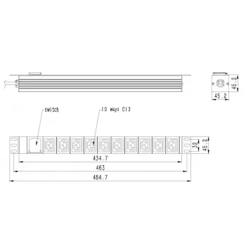 GEMBIRD EG-PDU-10C132C19 – 10x C13 lizdų, 1U stovo, 16 A C19 įvadas, 2 m laidas, 3500 W