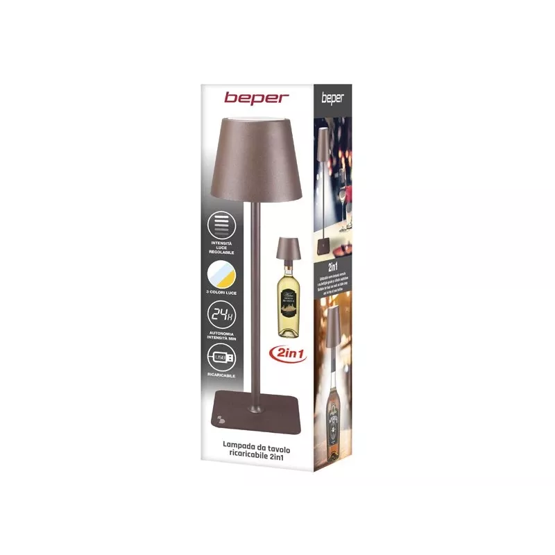 Beper P201UTP113 įkraunama stalinė lempa, valdymas prisilietimu, 2 W, 2000 mAh, Corten plieno spalvos