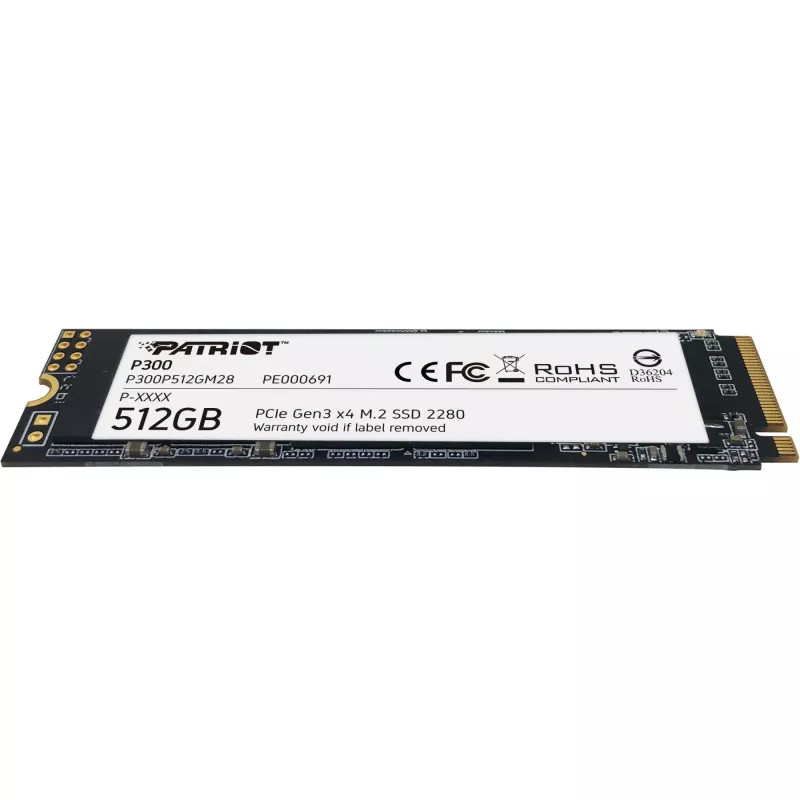 Vidinis SSD PATRIOT P300 512 GB M.2 PCIe NVMe — Skaitymas 1700 MB/s, Rašymas 1200 MB/s, 3D NAND, 3.8 mm, TBW 240