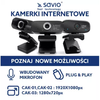 Savio internetinė kamera Webcam USB Full HD su įmontuotu mikrofonu